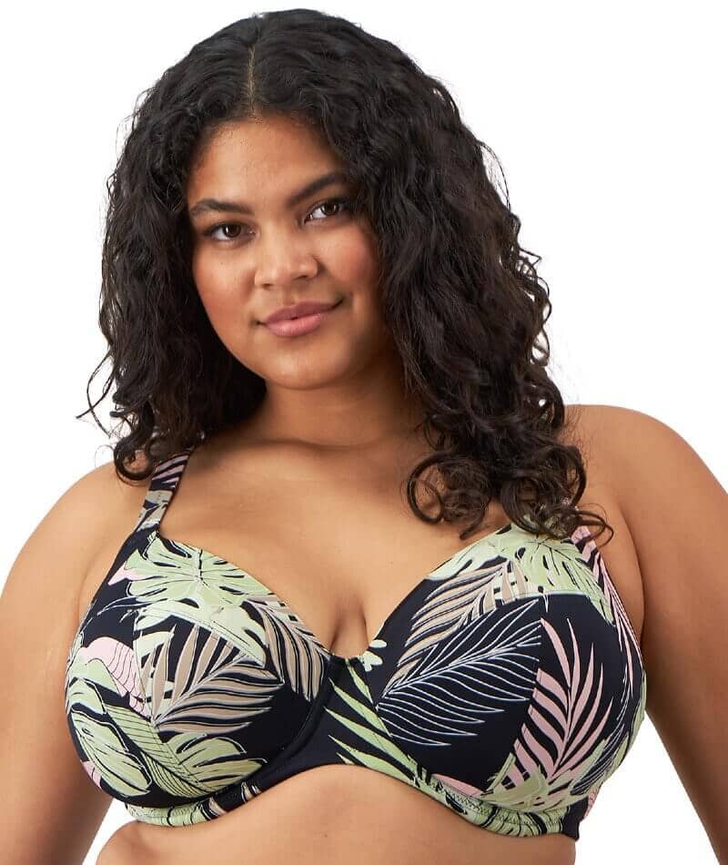 Elomi Swim Tropical Retreat Underwired Plunge Bikini Top Black Big Elomi Swim Tropical Retreat Underwired Plunge Bikini Top Black Big