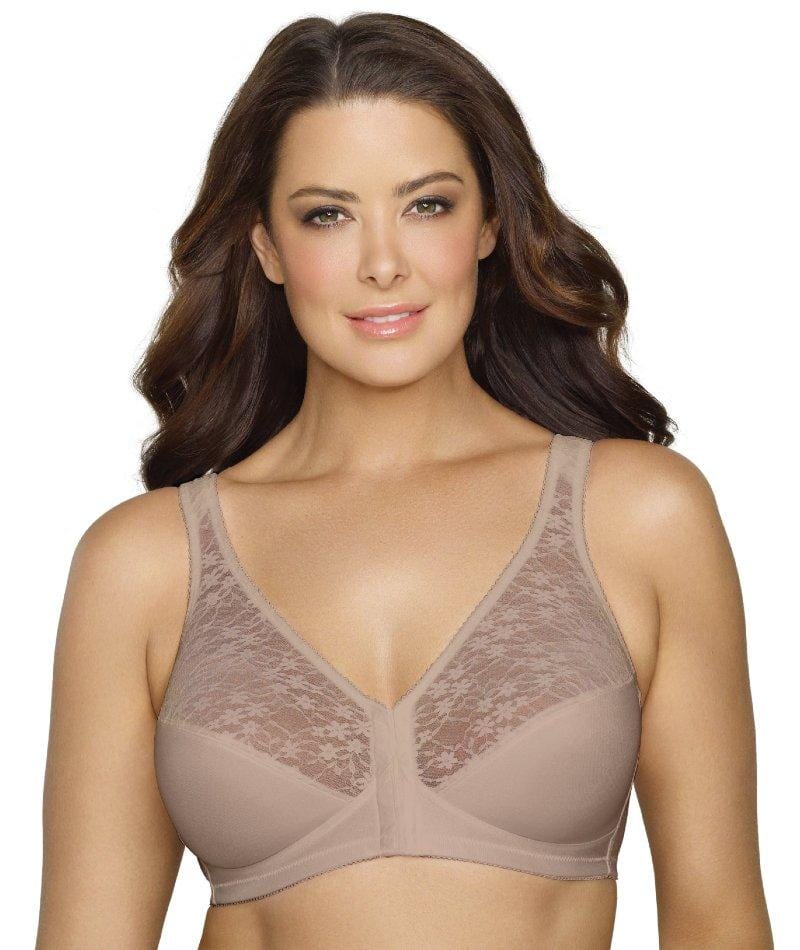 Exquisite Form Fully Front Close Wirefree Posture Bra With Lace - Walnut Bras