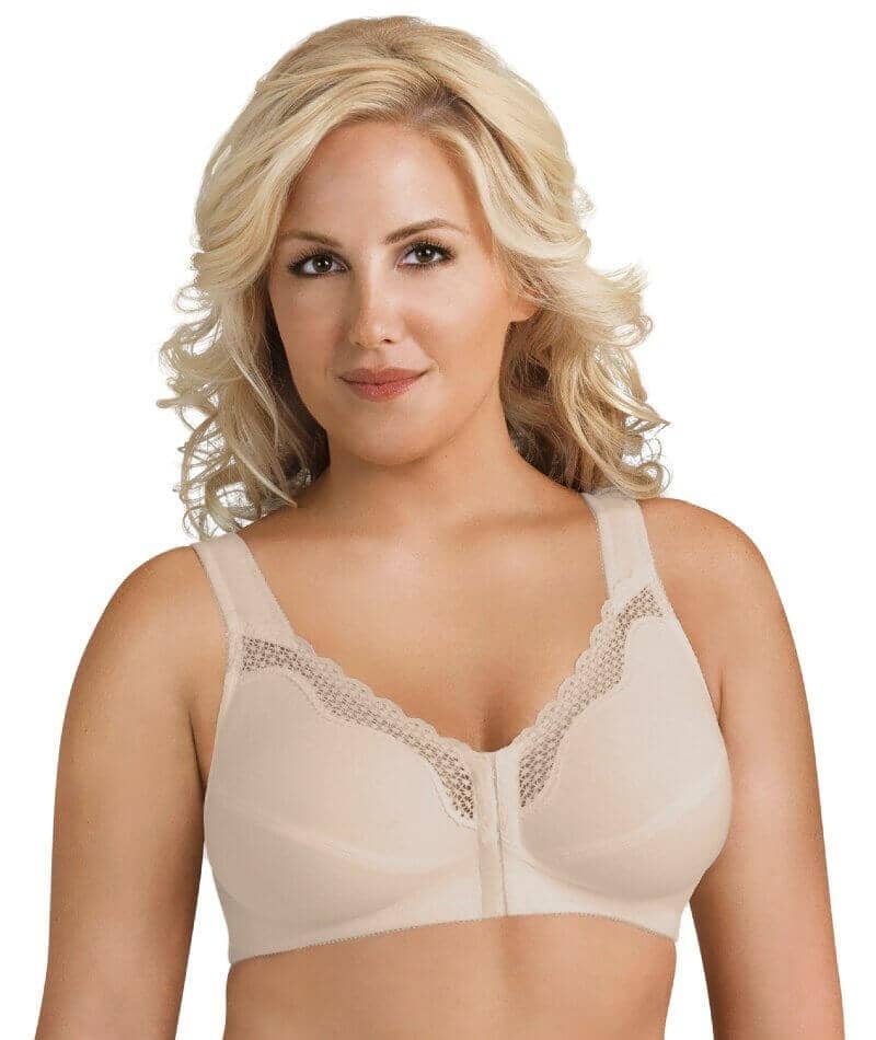 Exquisite Form Fully Front Close Wirefree Cotton Posture Bra With Lace - Nude Bras