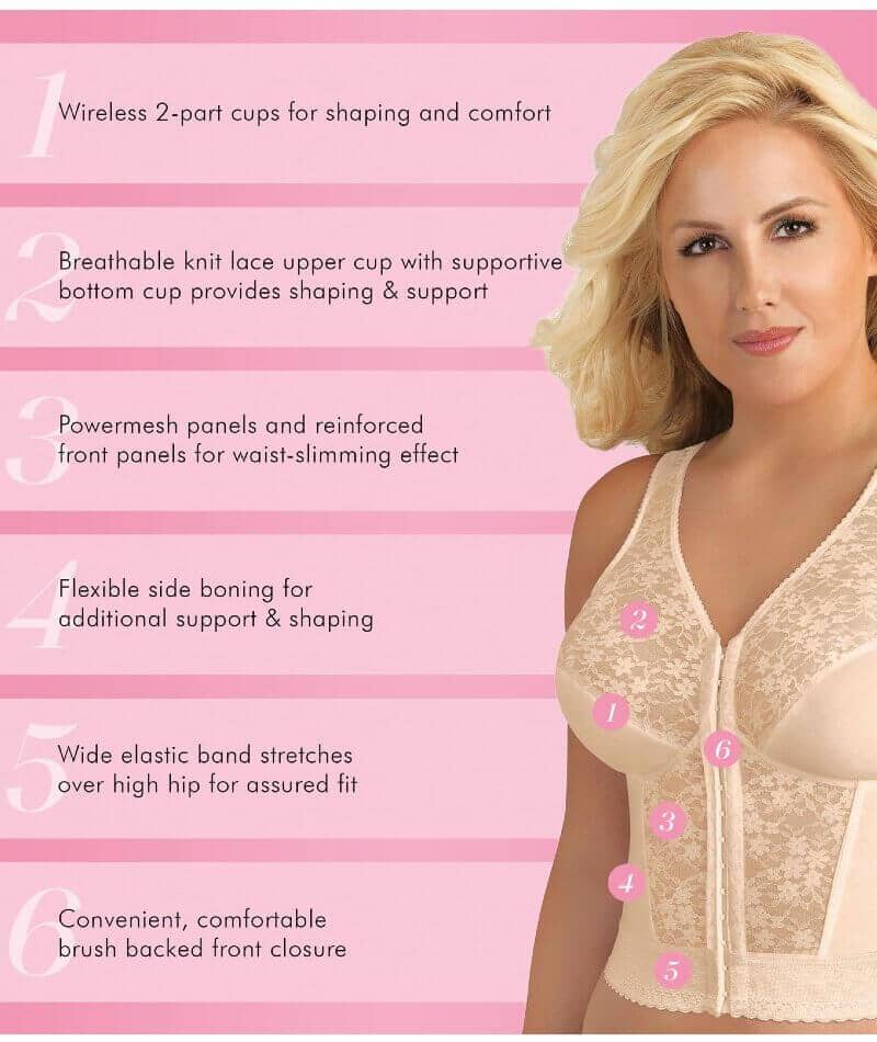 Exquisite Form Fully Front Close Wirefree Longline Posture with Lace Bra - Rose Beige Bras 