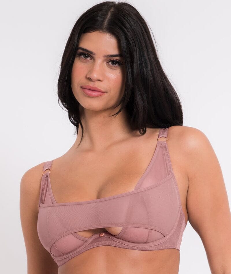 Scantilly Peep Show Deep Plunge Bra - Dusty Rose Bras