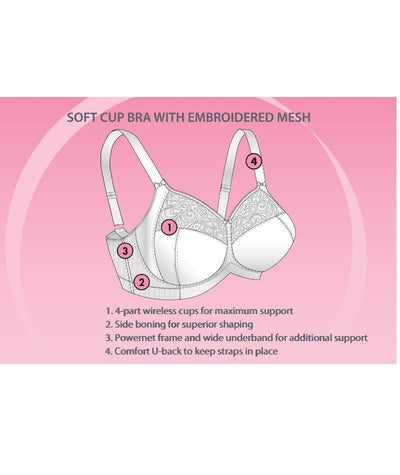 Exquisite Form Fully Soft Cup Wire-Free Bra With Embroidered Mesh - White Bras 
