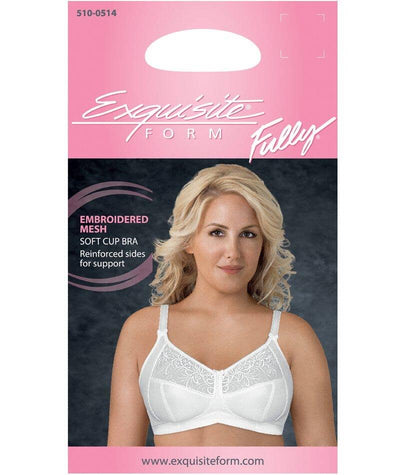 Exquisite Form Fully Soft Cup Wire-Free Bra With Embroidered Mesh - White Bras 