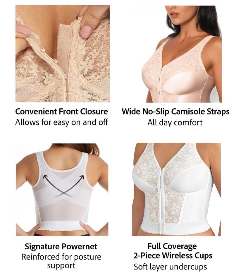 Exquisite Form Fully Front Close Wire-Free Longline Posture With Lace Bra - Black Bras 
