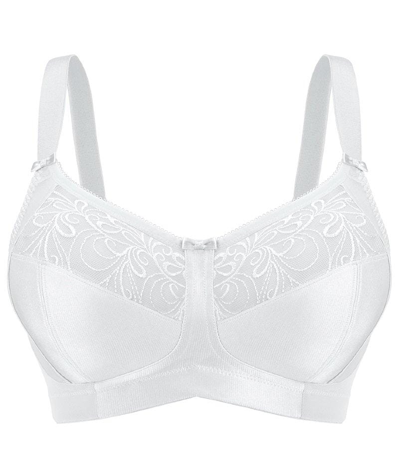 Exquisite Form Fully Soft Cup Wire-Free Bra With Embroidered Mesh - White Bras 