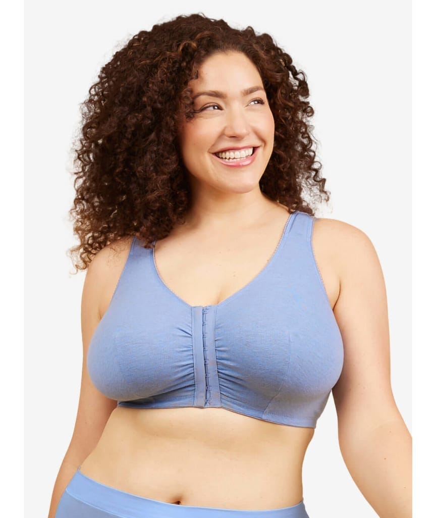 Leading Lady The Meryl Cotton Front Opening Wire-free Leisure Bra - Heather Denim Blue Bras  