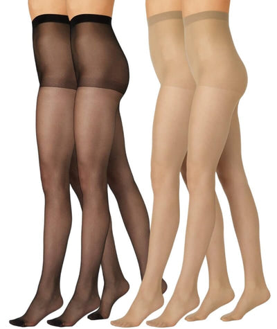 Razzamatazz Curves Sheer Value Comfort Brief -4 Pack - Black/Tan Hosiery 