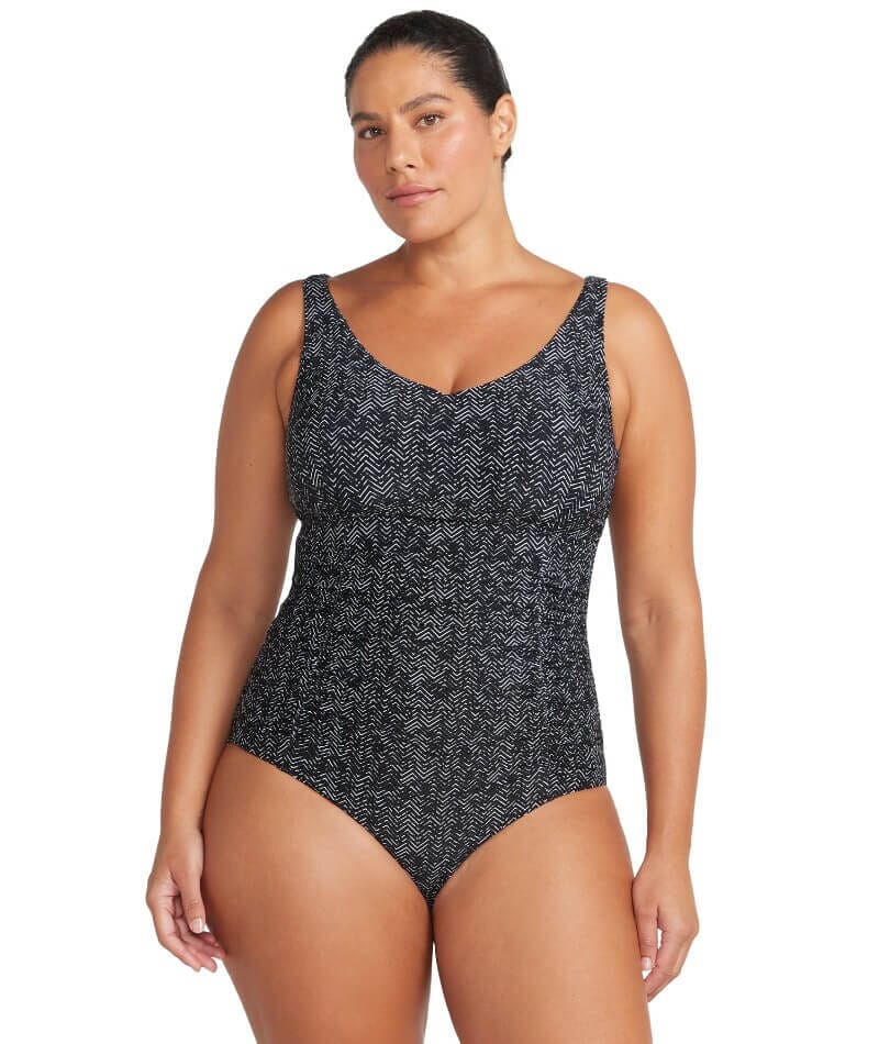 Artesands Zig Zag Raphael Underwire E-F Cup One Piece Swimsuit - Black Swim 9347760237521 