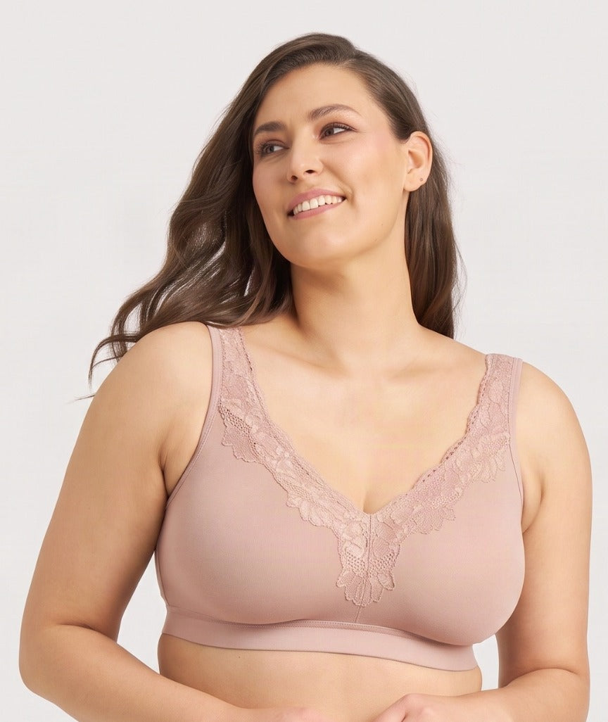 Ava & Audrey Faye Cotton & Lace Wire-free Bra - Blush 