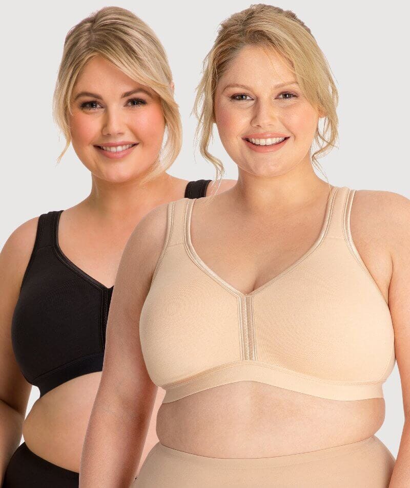 Ava & Audrey Faye Cotton Wire-free Support Bra 2 Pack - Black/Frappe Bras  