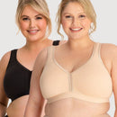 Ava & Audrey Faye Cotton Wire-free Support Bra 2 Pack - Black/Frappe