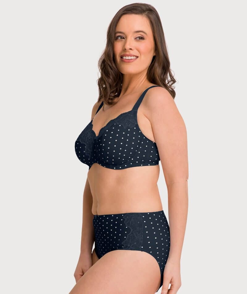 Ava & Audrey Jacqueline Printed Full Brief with Lace - Sapphire/Ivory Knickers 
