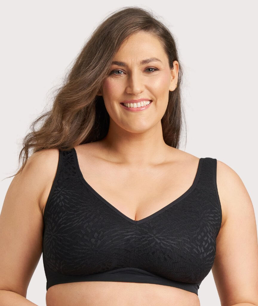 Ava & Audrey Millie Jacquard Mesh Wire-free Support Bra - Black 