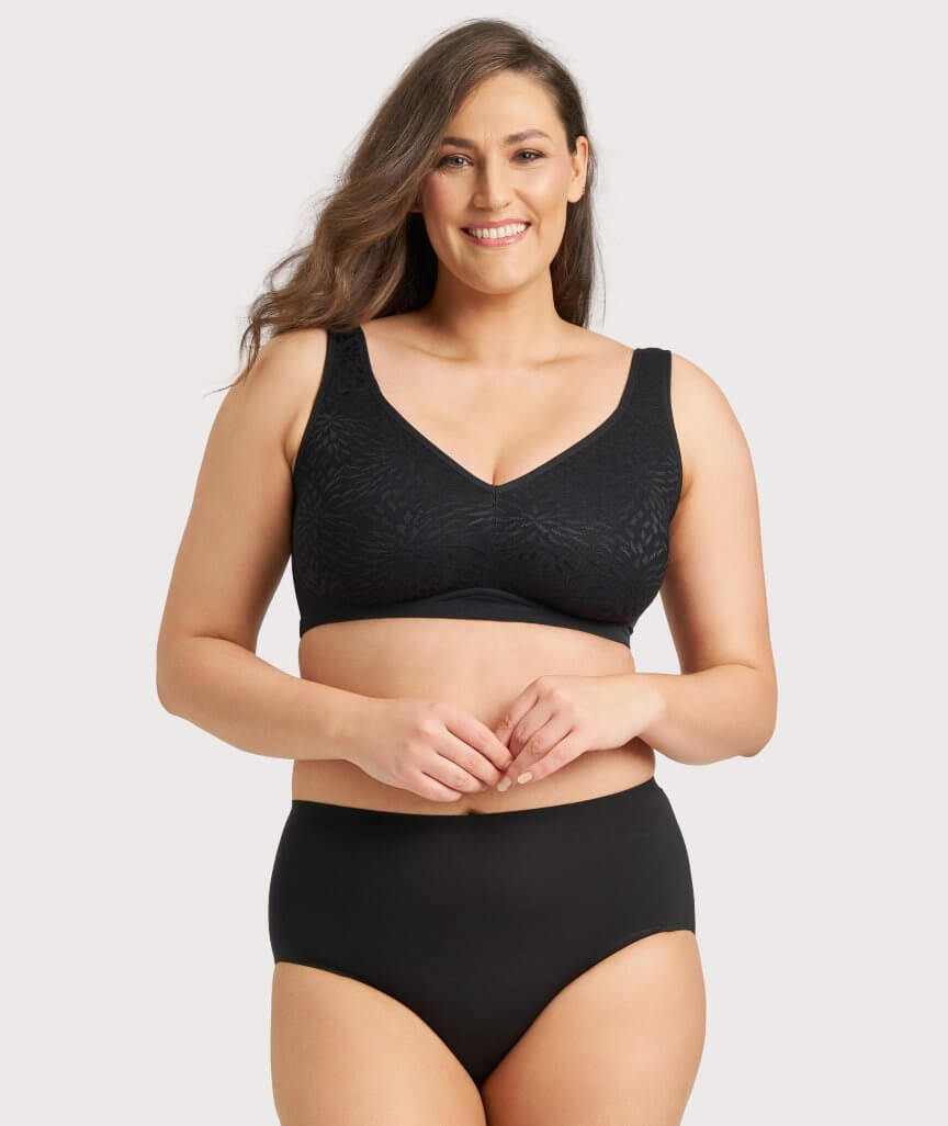 Ava & Audrey Millie Jacquard Mesh Wire-free Support Bra - Black