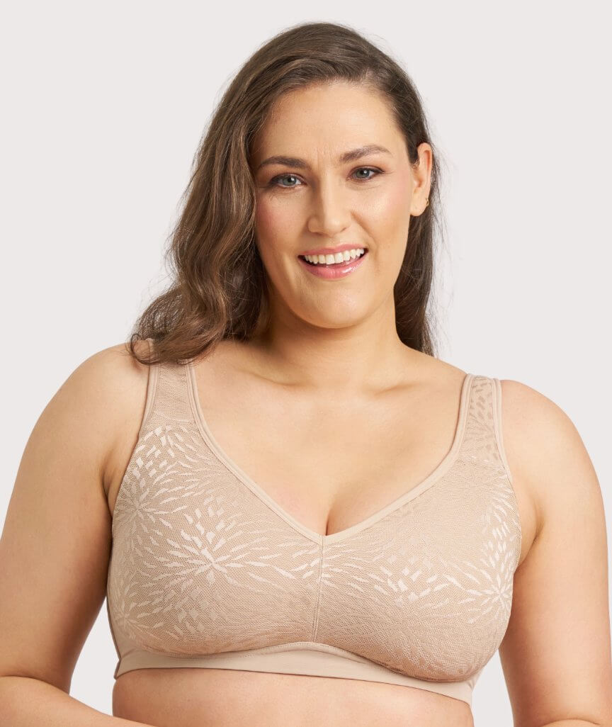 Ava & Audrey Millie Jacquard Mesh Wire-free Support Bra - Nude