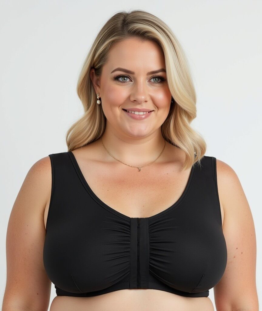 Ava & Audrey Priscilla Cotton Wire-Free Front Opening Bra - Black 