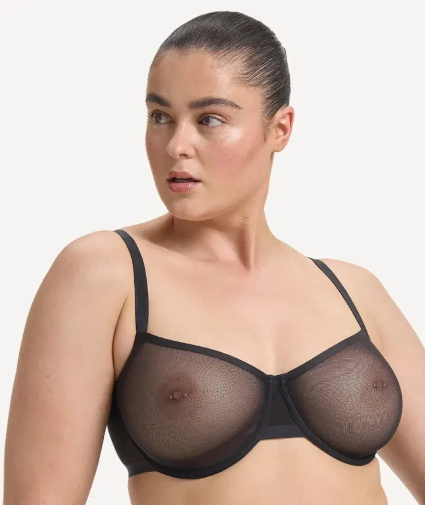 Nala Mesh Balconette Bra - Licorice 
