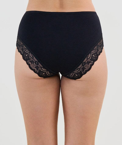 Bendon Cotton and Lace Full Brief - Black Knickers 