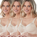 Bestform Satin Trim Wire-Free Cotton Bra With Unlined Cups 3 Pack - Nude