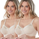 Bestform Satin Trim Wire-Free Cotton Bra With Unlined Cups 2 Pack - Nude