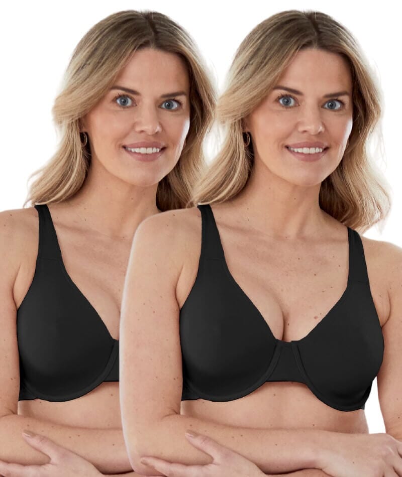 Bestform Unlined Cotton Stretch T-Shirt Bra with Underwire 2 Pack - Black Bras  
