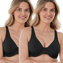Bestform Unlined Cotton Stretch T-Shirt Bra with Underwire 2 Pack - Black