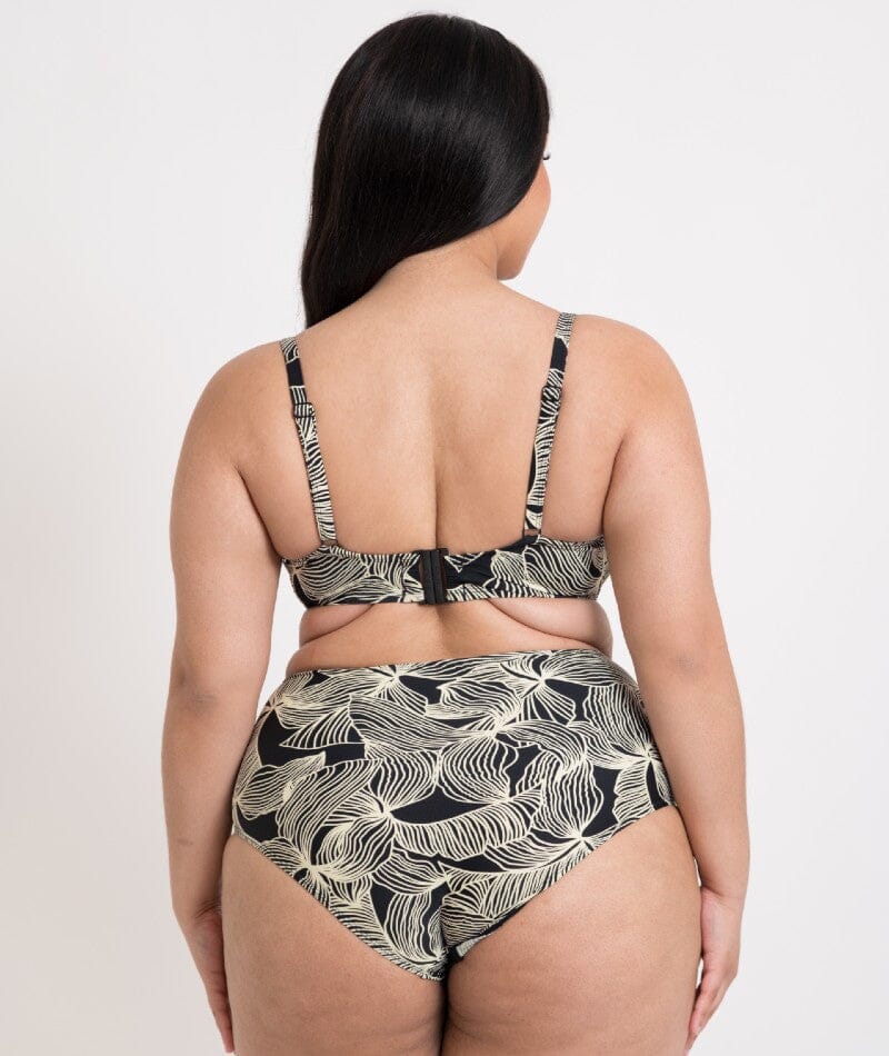 Curvy Kate Ripple Reef Balcony Bikini Top - Black Print Swim 