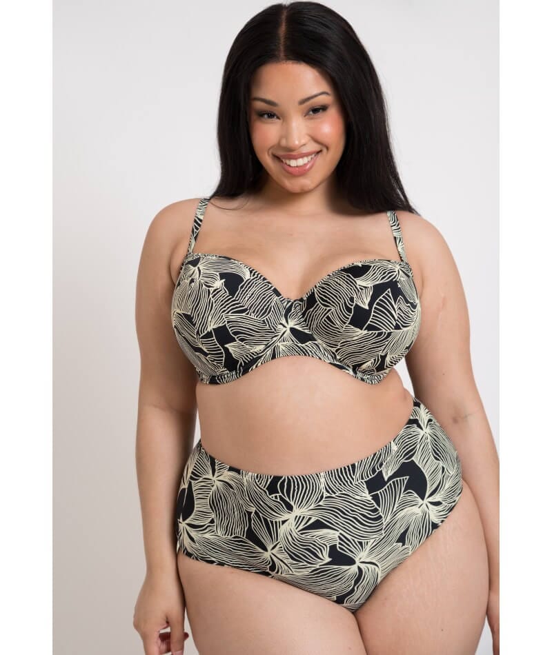Curvy Kate Ripple Reef High Waist Bikini Brief - Black Print Swim 