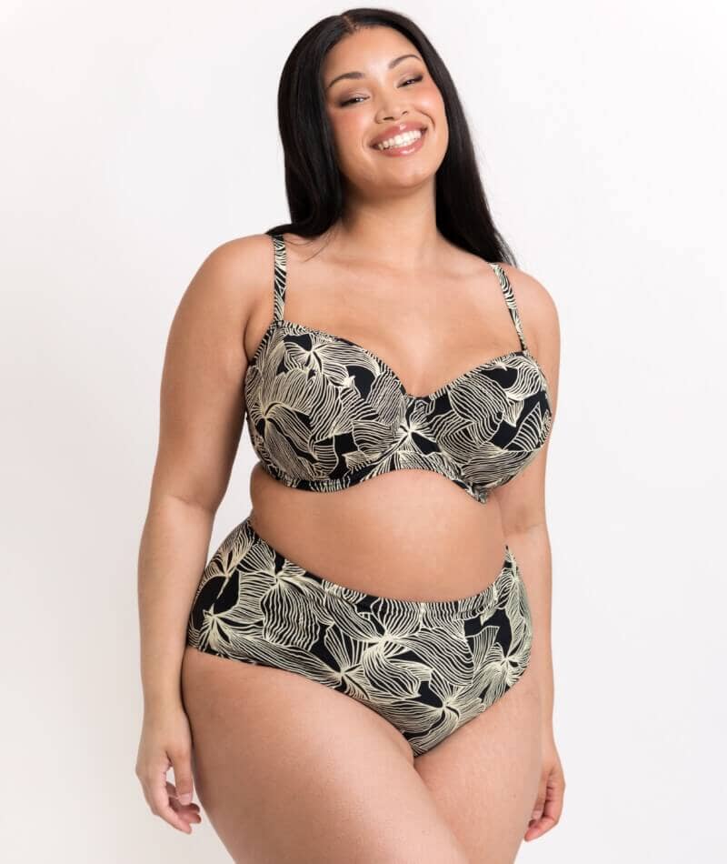 Curvy Kate Ripple Reef High Waist Bikini Brief - Black Print Swim 