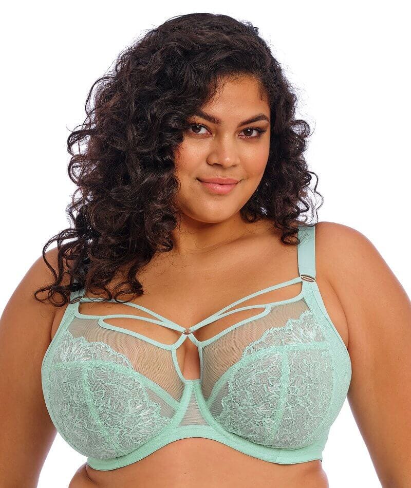 Reggiseno Elomi Brianna Strappy Underwire Plunge, Nero, Taglia 42F, Coppe In 3 Parti, Pizzo, Per Donne Curvy