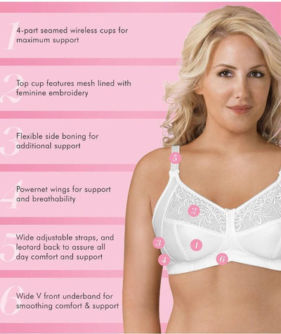 Exquisite Form Fully Soft Cup Wire-Free Bra With Embroidered Mesh - White Bras 