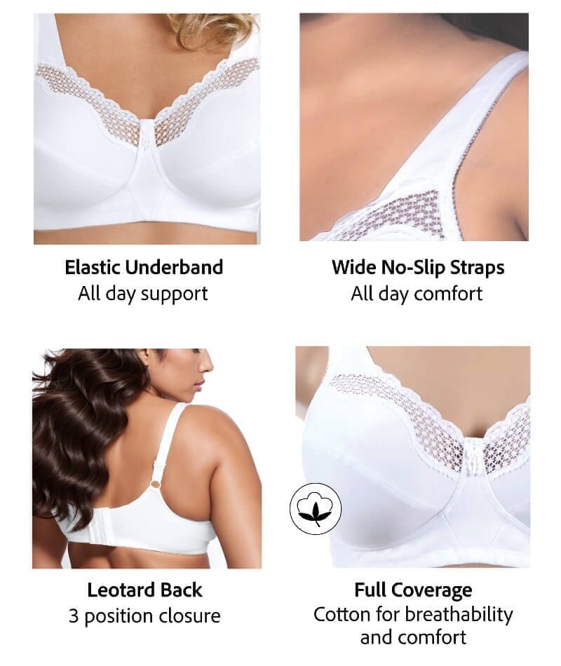 Exquisite Form Fully Cotton Soft Cup Wire-Free Bra With Lace 2 Pack - Damask Neutral/White Bras 