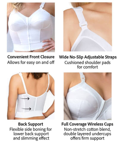 Exquisite Form Fully Front Close Longline Posture Wire-Free Bra - White Bras 
