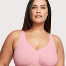 Glamorise Front-Closure Cotton T-Back Wire-Free Comfort Bra - Pink Blush