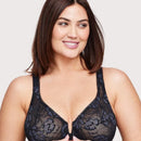 Glamorise Lacey T-Back Front-Closure WonderWire Bra - Black