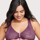 Glamorise Lacey T-Back Front-Closure WonderWire Bra - Plum