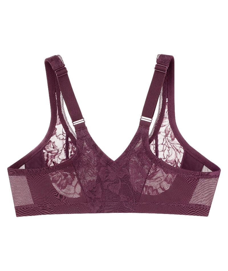 Glamorise Lacey T-Back Front-Closure WonderWire Bra - Plum Bras 