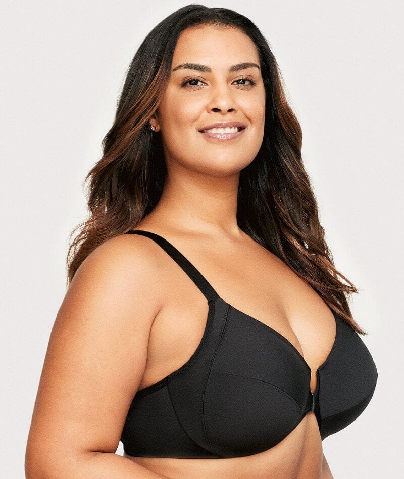 Glamorise Front-Closure Smoothing WonderWire Bra - Black Bras 