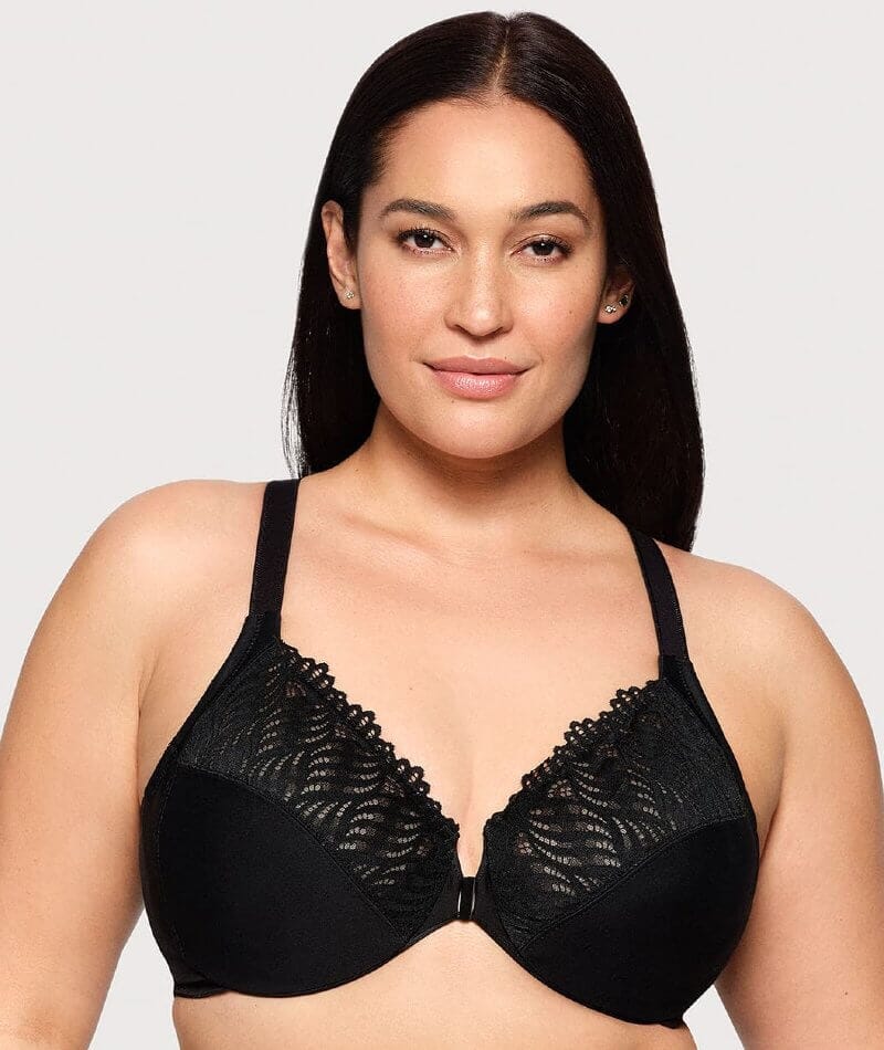 Glamorise Front-Closure T-Back WonderWire Bra - Black Bras  