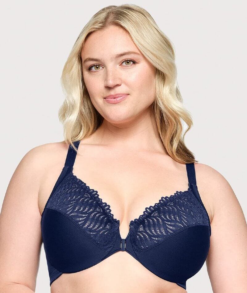 Glamorise Front-Closure T-Back WonderWire Bra - Blue Bras  
