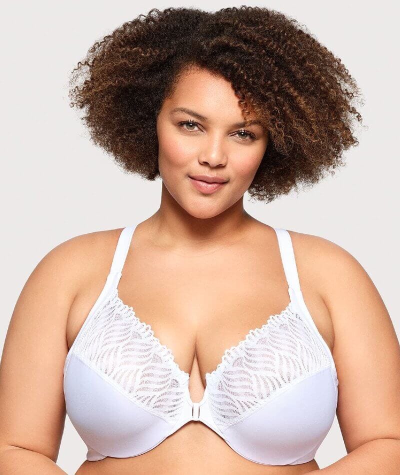 Glamorise Front-Closure T-Back WonderWire Bra - White Bras  