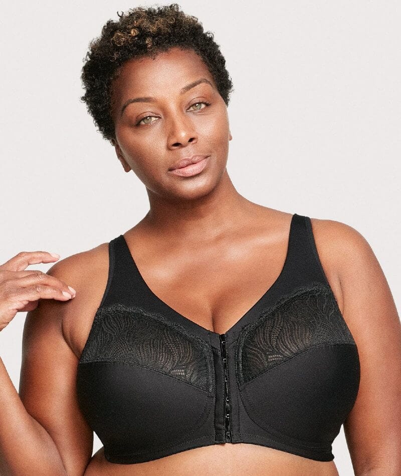 Glamorise Magiclift Natural Shape Wire-Free Front-Closure Bra - Black Bras  