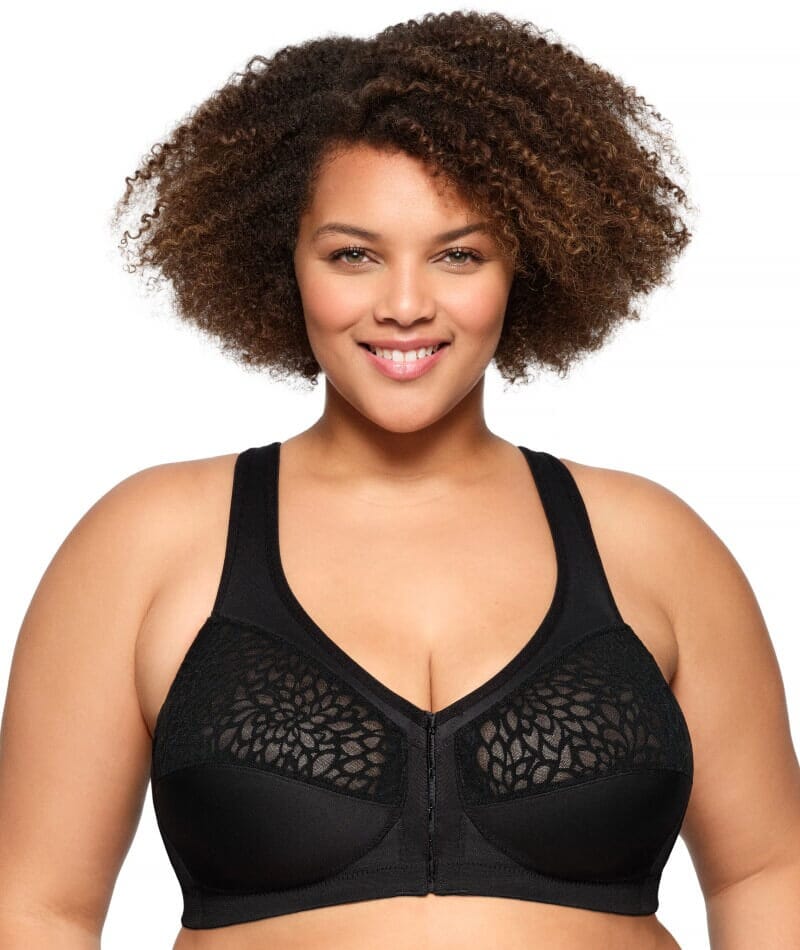 Glamorise MagicLift Wire-Free Front-Closure Racerback Bra - Black Bras  