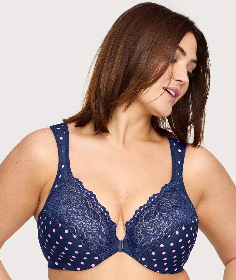 Glamorise WonderWire Front-Closure Bra - Navy Print