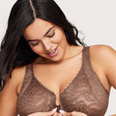 Glamorise WonderWire Front-Closure Stretch Lace Bra - Mocha