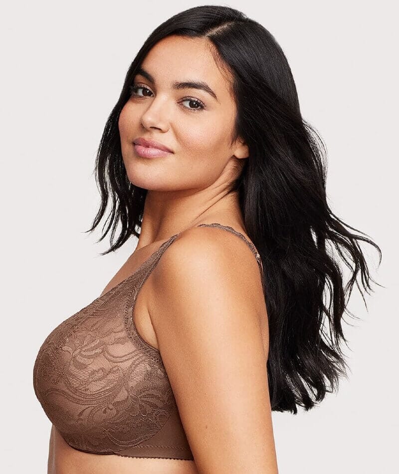 Glamorise WonderWire Front-Closure Stretch Lace Bra - Mocha Bras 