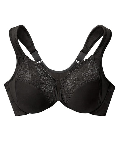 Glamorise WonderWire Front-Closure Posture Back Lace Bra - Black
