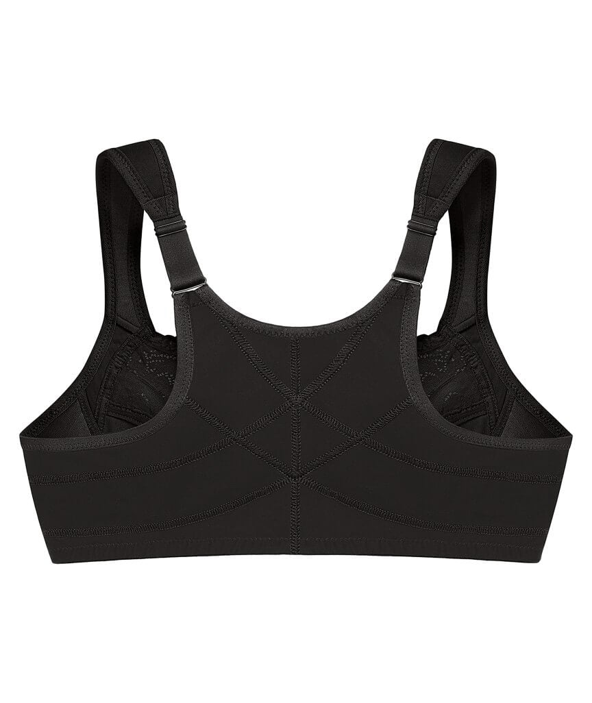 Glamorise WonderWire Front-Closure Posture Back Lace Bra - Black