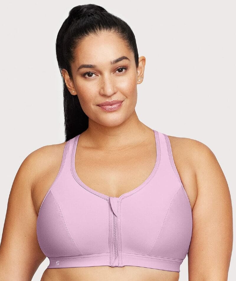 Glamorise Zip Up Front-Closure Wire-Free Sports Bra - Lavender Bras  