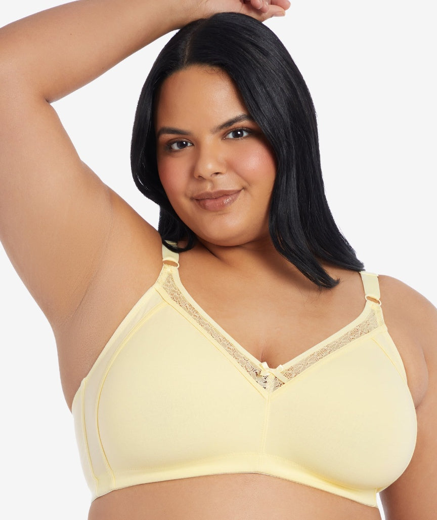 Leading Lady The Camille Wireless Soft-Cup Cotton Bra with Lace - Ecru 